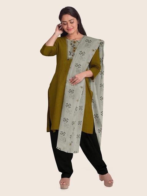 

Pothys Mustard & Black Printed Pure Cotton Unstitched Dress Material