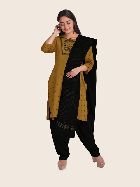 

Pothys Mustard Yellow & Black Printed Pure Cotton Unstitched Dress Material