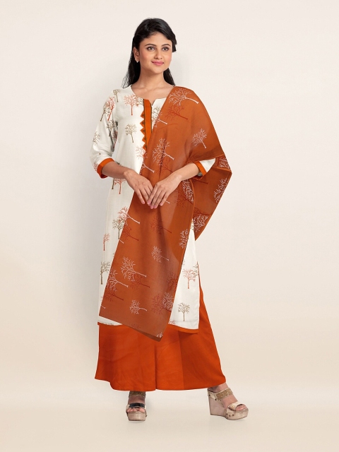 

Pothys White & Rust Printed Unstitched Dress Material