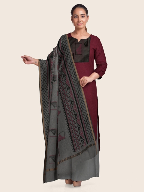 

Pothys Women Pink & Grey Geometric Printed Unstitched Dress Material