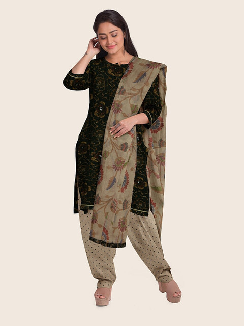 

Pothys Women Green & Cream-Coloured Floral Printed Unstitched Dress Material
