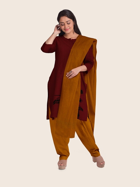 

Pothys Women Red & Mustard Printed Unstitched Dress Material