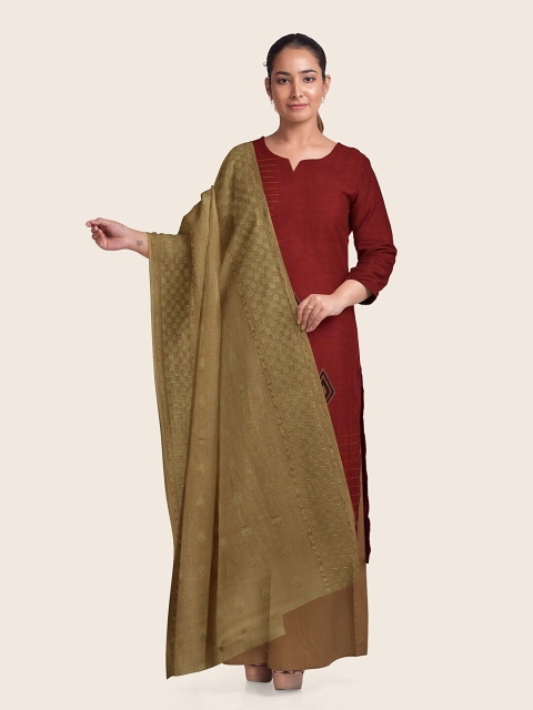 

Pothys Rust & Olive Green Embroidered Pure Cotton Unstitched Dress Material