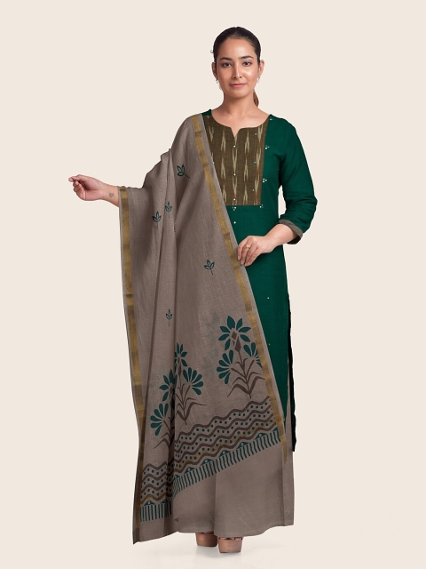 

Pothys Green & Grey Printed Pure Cotton Unstitched Dress Material