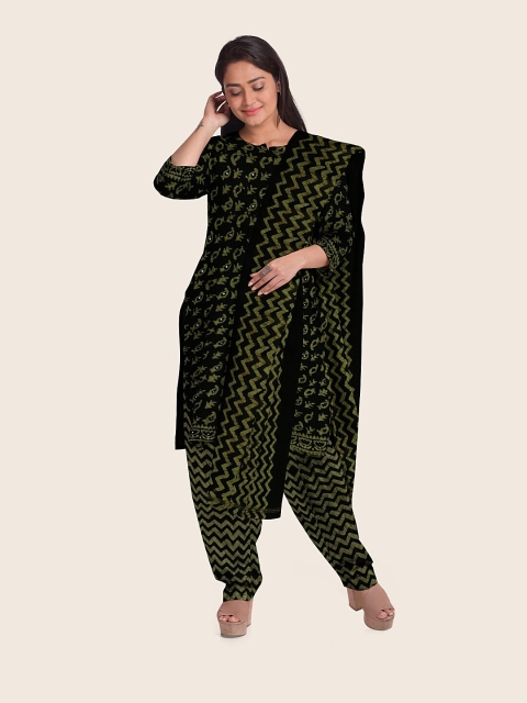 

Pothys Green & Black Printed Unstitched Dress Material