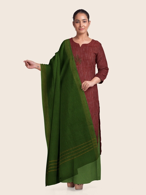 

Pothys Magenta & Green Embroidered Pure Cotton Unstitched Dress Material