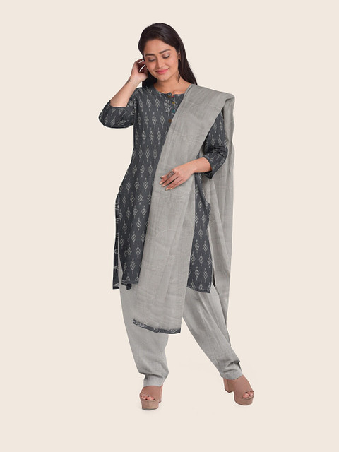 

Pothys Grey Printed Unstitched Dress Material