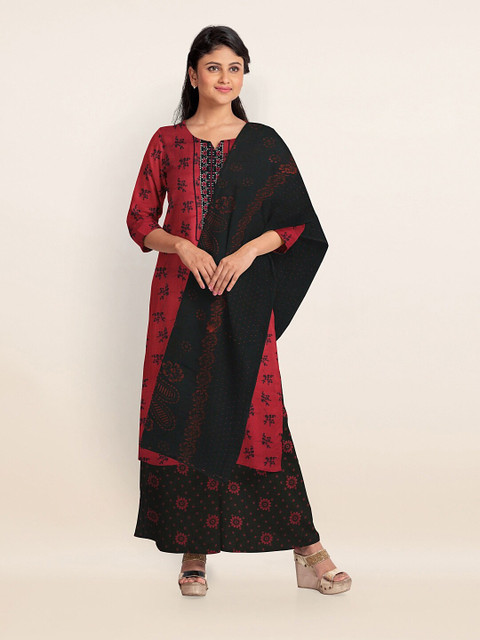 

Pothys Women Red & Black Printed Unstitched Dress Material