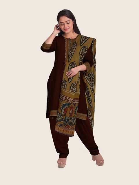

Pothys Maroon & Green Embellished Unstitched Dress Material