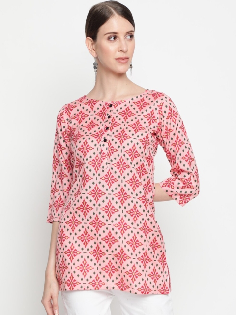 

THE NKS PLUS Peach-Coloured & Pink Print Longline Top