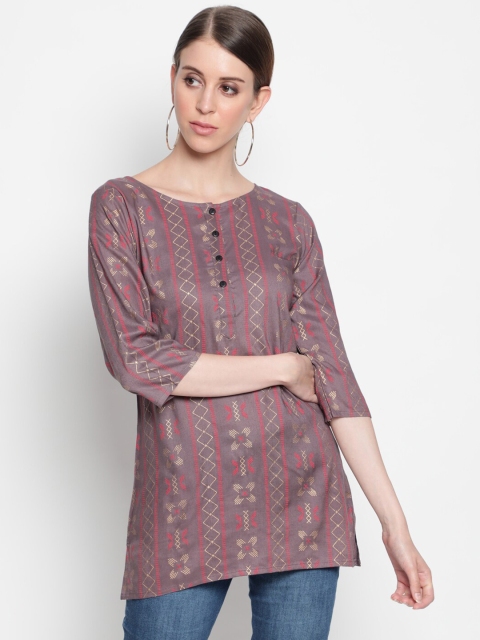 

THE NKS PLUS Brown & Gold-Toned Geometric Print Longline Top