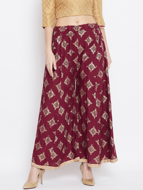 

Clora Creation Women Maroon & Gold-Toned Printed Flared Ethnic Palazzos