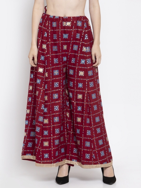 

Clora Creation Women Maroon & Blue Printed Flared Knitted Sharara
