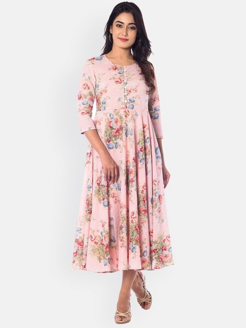 

anayna Women Pink Floral Print Midi Dress