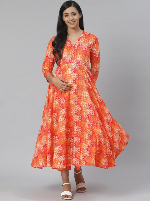 

anayna Orange Ethnic Motifs Maternity Maxi Dress