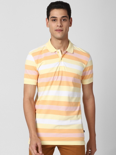 

Peter England Casuals Men Yellow & transparent yellow Striped Polo Collar Pockets Slim Fit T-shirt