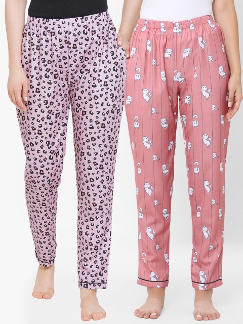 

FashionRack Women Pink & Black Pack of 2 Printed Cotton Lounge Pants