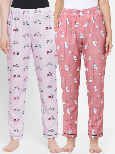 

FashionRack Women Pack Of 2 Pink & Purple Printed Lounge Pants