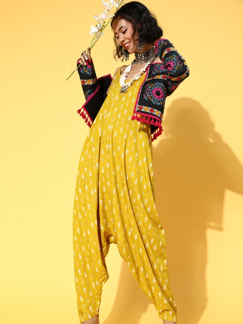 

InWeave Women Stylish Mustard Printed Ethnic Jumpsuit