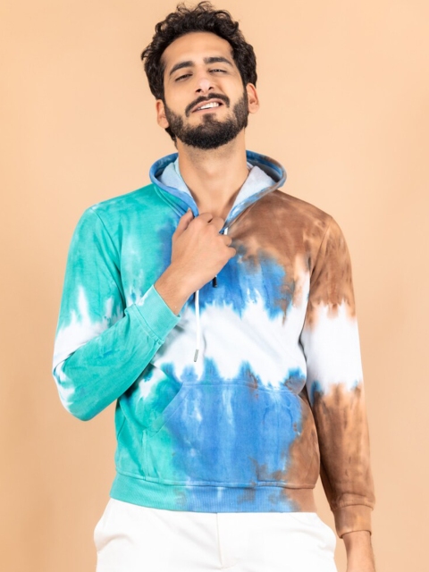 

Tistabene Men Blue & Green Tie and Dye Printed Hooded Pullover