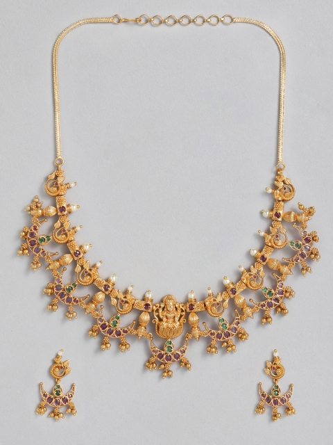 

Peora Gold-Toned South Indian Traditional Style Necklace Earring Jewellery Set