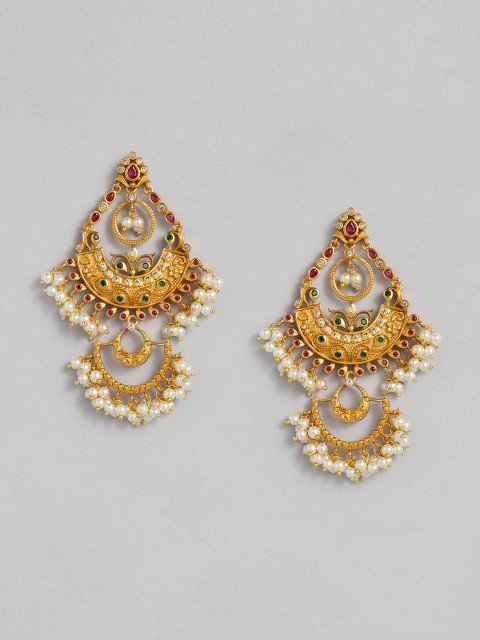 

Peora Green & Red Gold-Plated Stone-Studded Beaded Classic Drop Earrings