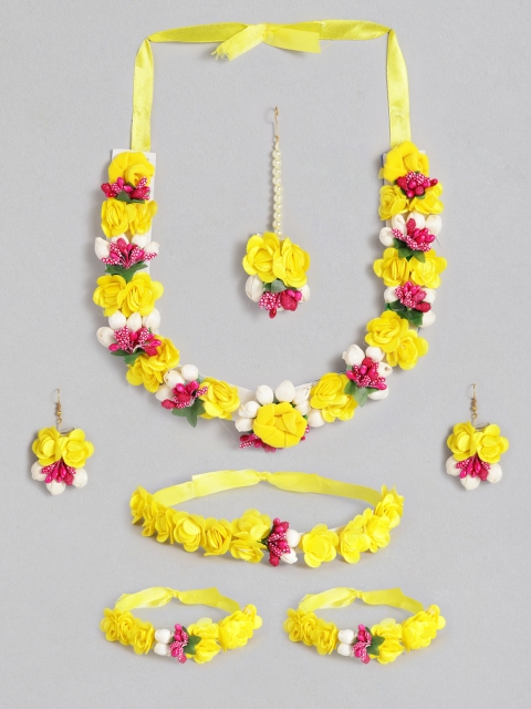 

Peora Women Yellow & Red Gold-Plated Pearl Yellow Flower Jewellery Set