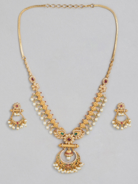 

Peora Gold-Toned South Indian Traditional Style Necklace Earring Jewellery Set