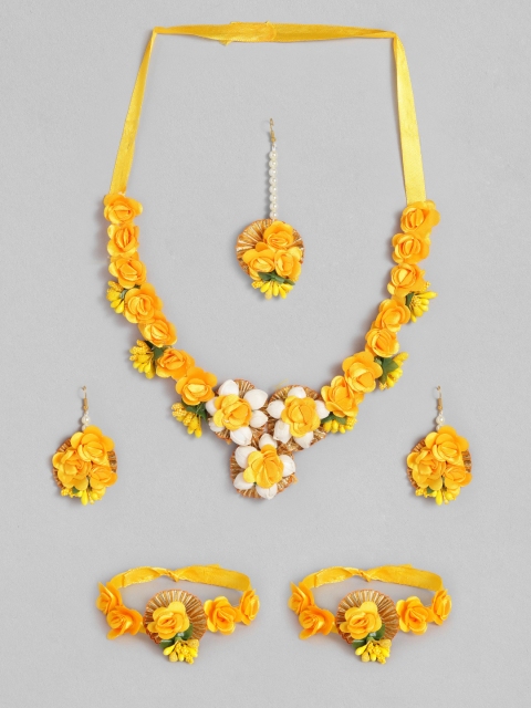 

Peora Women Mustard Yellow & White Gold-Plated Pearl Yellow Flower Jewellery Set