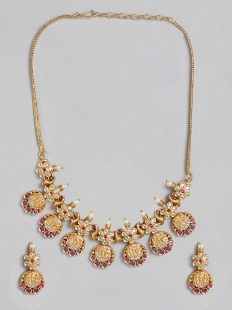 

Peora Gold-Toned South Indian Traditional Style Necklace Earring Jewellery Set