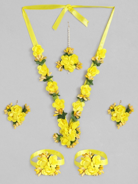 

Peora Women Yellow & Green Gold-Plated Pearl Yellow Flower Jewellery Set