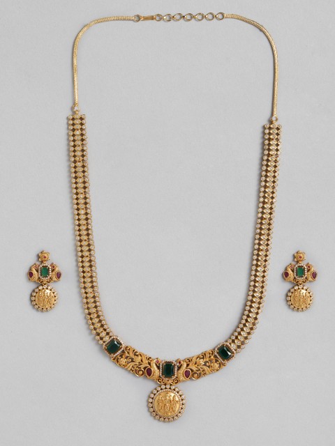 

Peora Gold-Toned & Green South Indian Traditional Style Jewellery Set