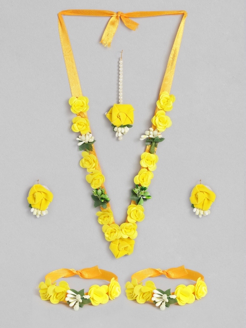 

Peora Women Yellow & Green Gold-Plated Pearl Flower Jewellery Set