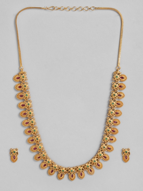 

Peora Gold-Toned South Indian Traditional Style Necklace Earring Jewellery Set