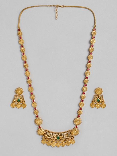 

Peora Gold-Toned South Indian Traditional Style Necklace Earring Jewellery Set