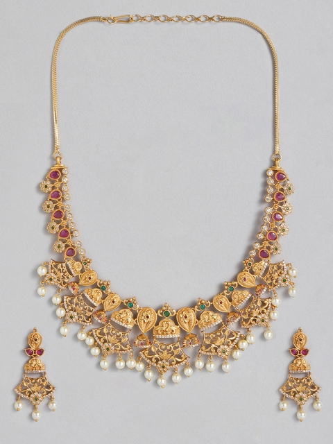 

Peora Gold-Toned & Pink South Indian Traditional Style Jewellery Set