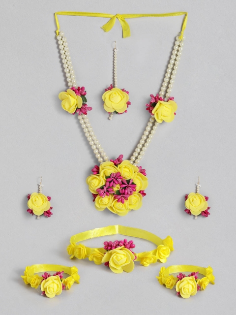 

Peora Women Gold-Plated Yellow Pearl Flower Jewellery Set