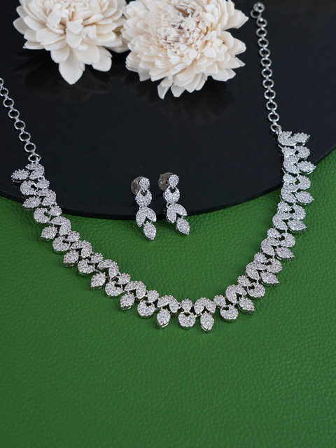 

FIROZA Rhodium-Plated Silver-Toned & White AD-Studded Jewellery Set