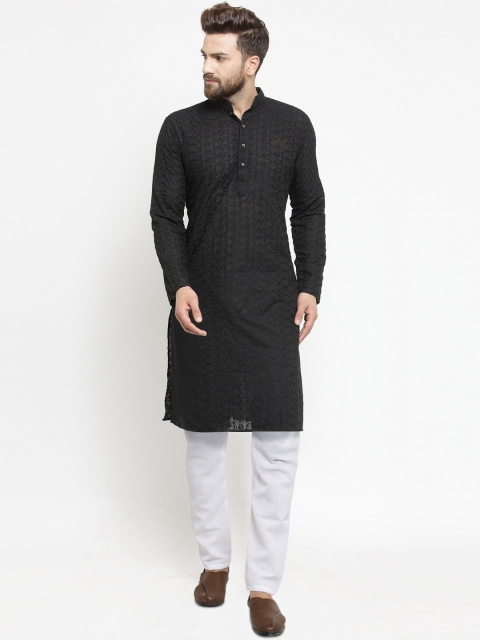 

TREEMODA Men Black Chikankari Pure Cotton Kurta with Pyjamas