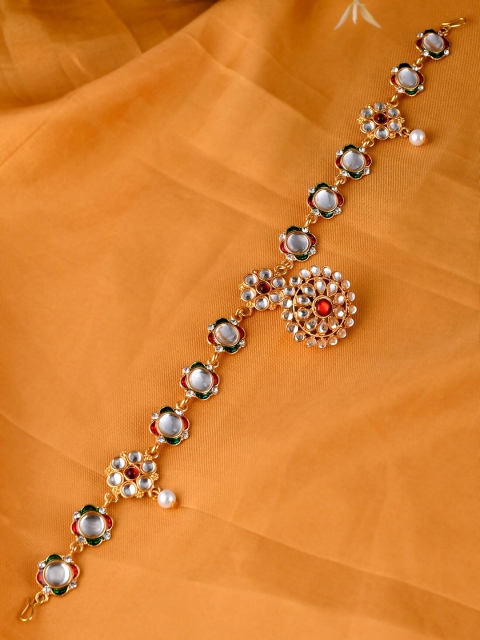 

Silvermerc Designs Transparent & Red Gold-Plated Kundan & Stone Studded Borla Matha Patti