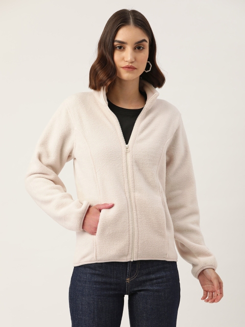 

LILL Women Off White Open Front High Neck Jacket Sweatshirt