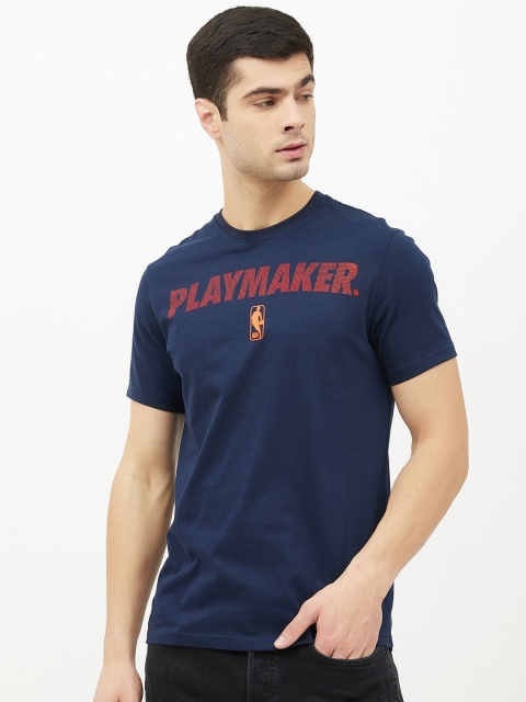 

NBA Men Navy Blue Playmaker Printed Round Neck Cotton Basketball T-shirt