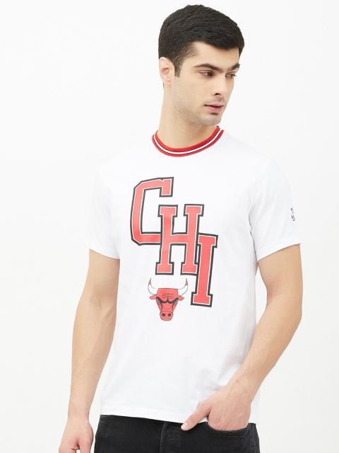 

NBA Men White Typography Chicago Bulls Printed Round Neck Cotton Basketball T-shirt