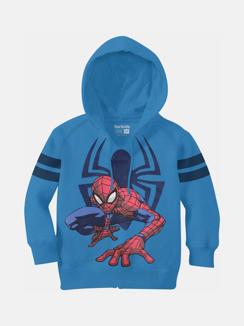 

BONKIDS Boys Blue Printed Hooded Sweatshirt