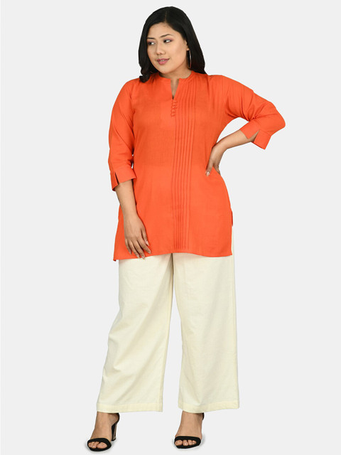 

DesiNoor com Orange Pure Cotton Pleated Kurti