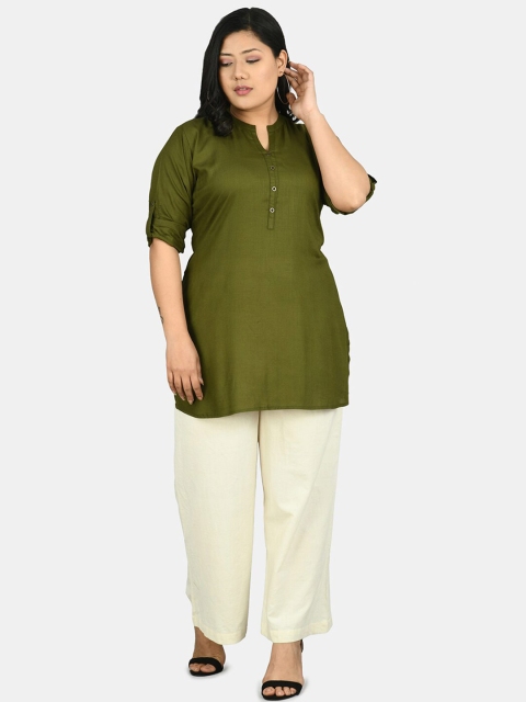 

DesiNoor com Green Roll-Up Sleeves Plus Size Kurti