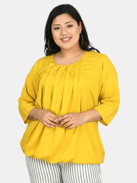 

PrettyPlus by Desinoor.com Yellow Pleated Kurti