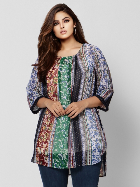 

VERO MODA CURVE Black & Green Floral Printed Tunic