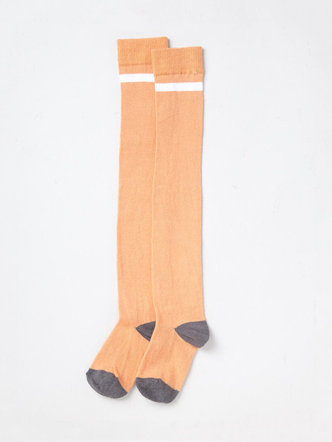 

Ed-a-Mamma Girls Peach-Coloured & Grey Solid Stockings