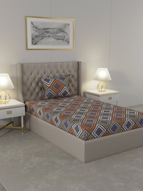 

Raymond Home Blue & Orange Geometric 104 TC Single Bedsheet with 1 Pillow Covers